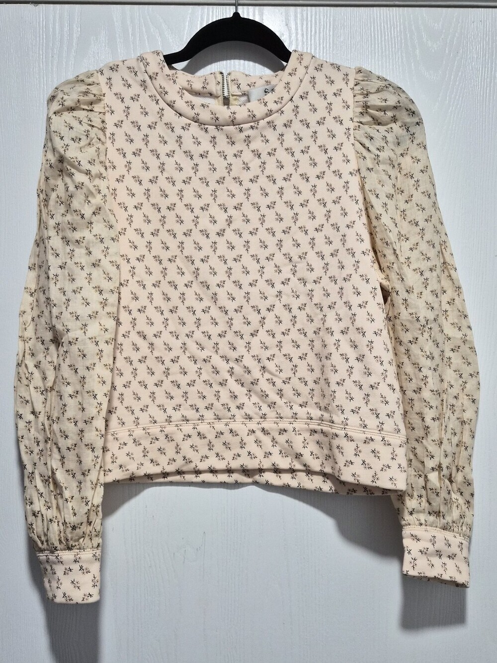 Sea New York Pale Yellow Floral Ditsy Long Puff Sleeve Sweatshirt Size S